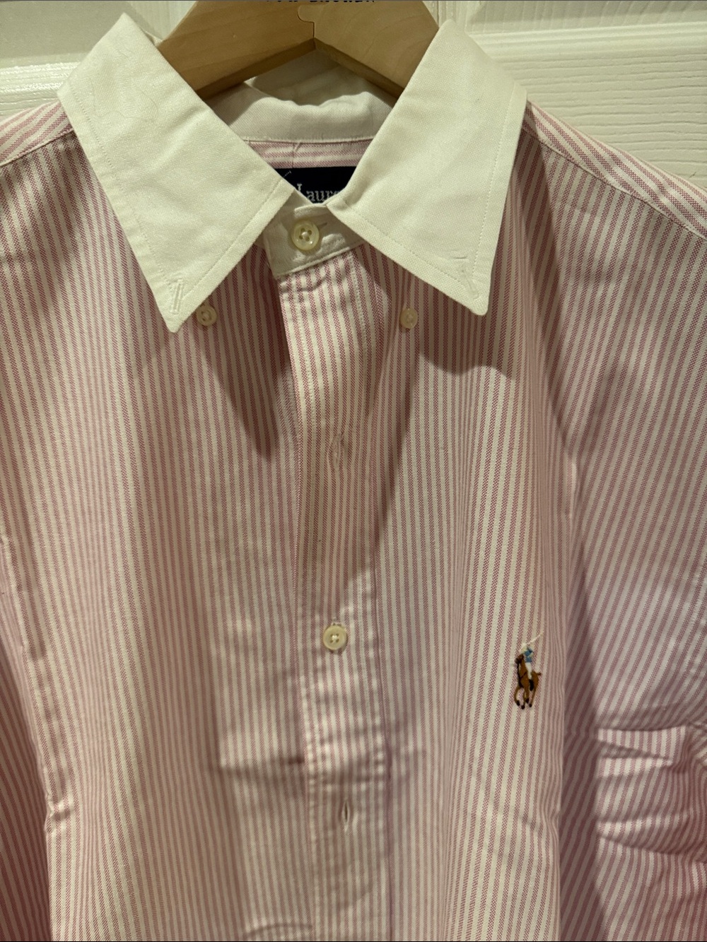 Vintage 1990s Polo Ralph Lauren White-Collar Pink Striped Dress Shirt